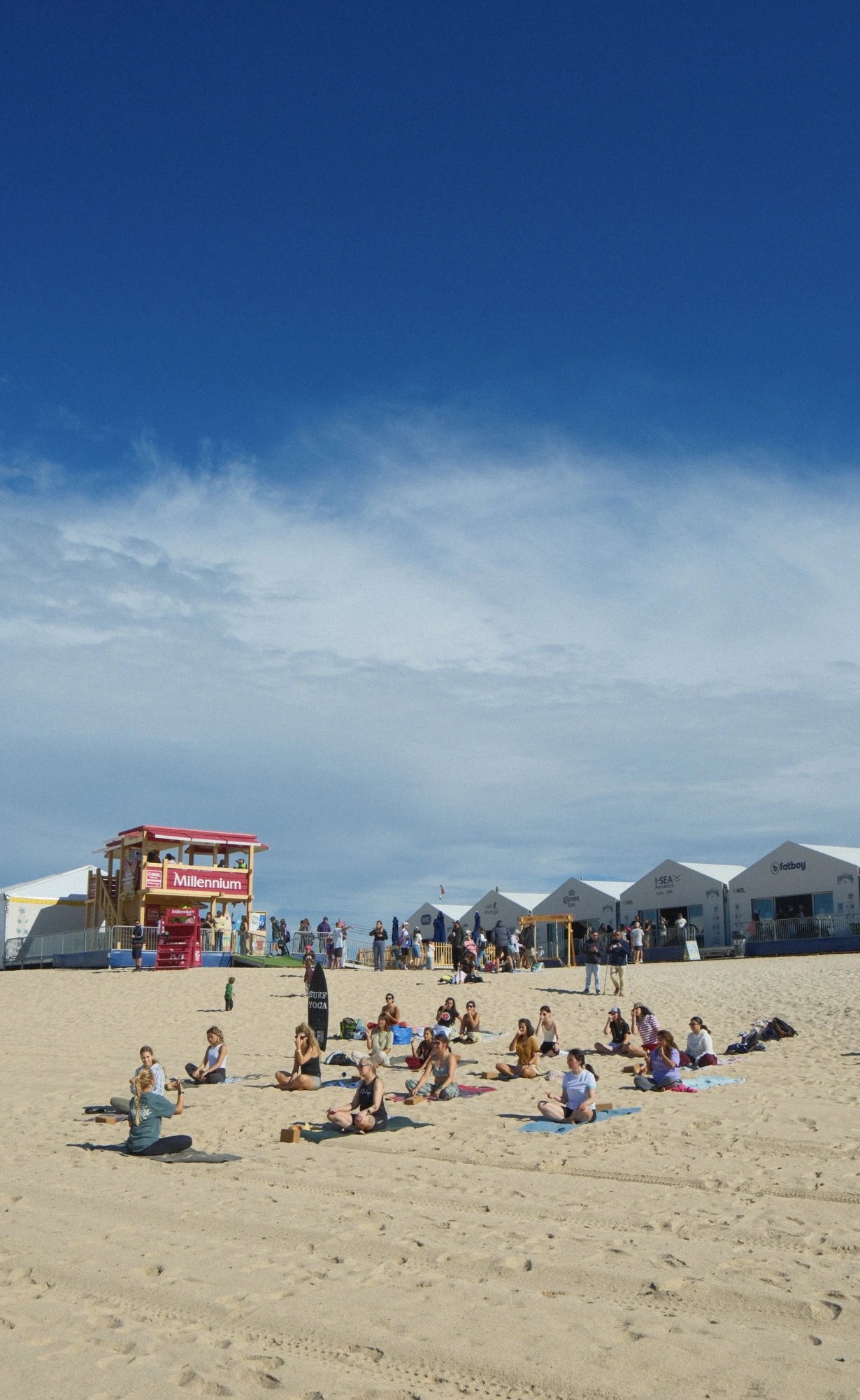 Beach yoga event at MEO Rip Curl Pro Portugal