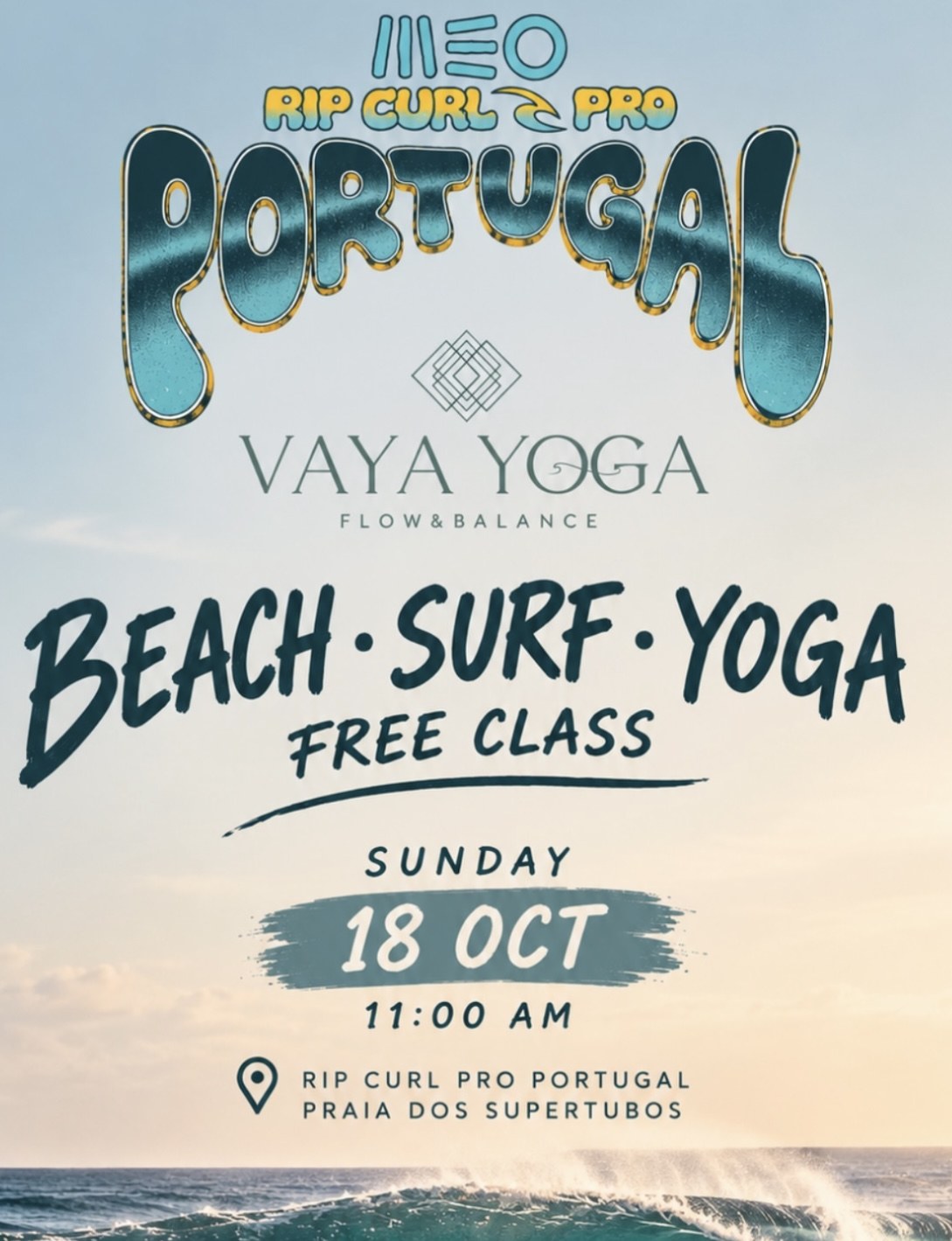 Beach · Surf · Yoga free class flyer — MEO Rip Curl Pro Portugal